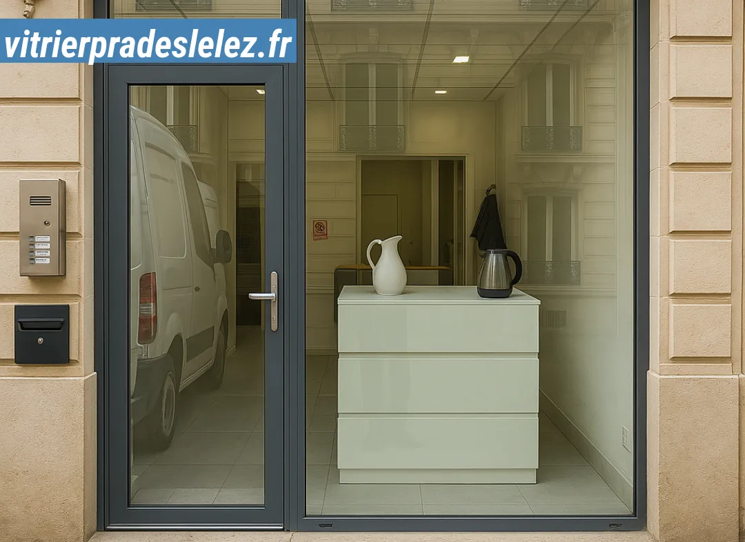 Façade vitrine de magasin en aluminium sur mesure à Prades-le-Lez